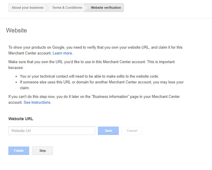 Website Verification in Merchant Center account