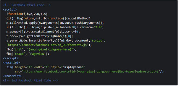 Facebook Pixel code example