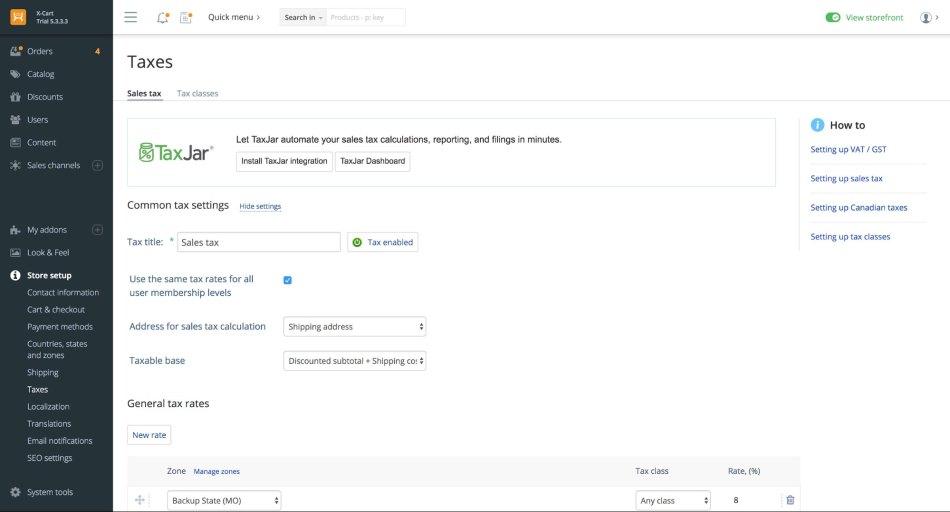 ecommerce sales tax settings