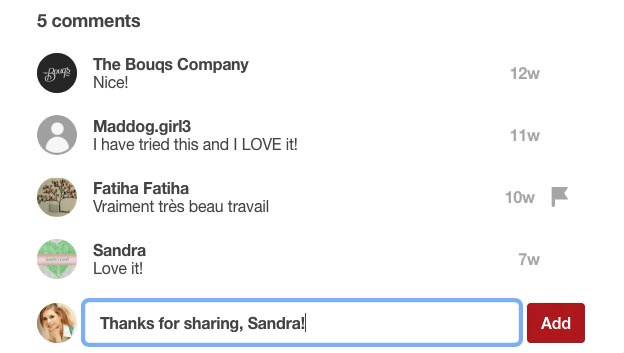 Write comments on Pinterest