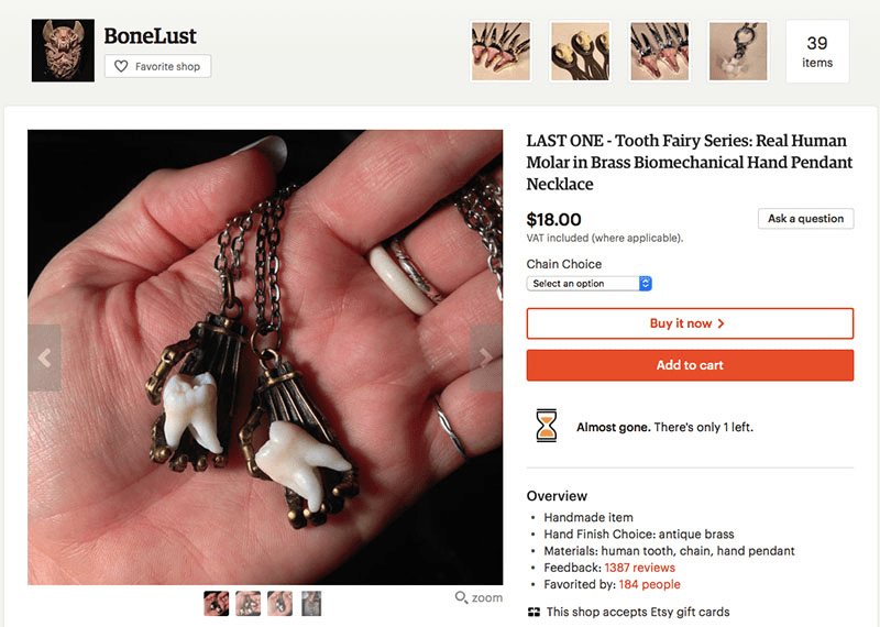 Human teeth on Etsy