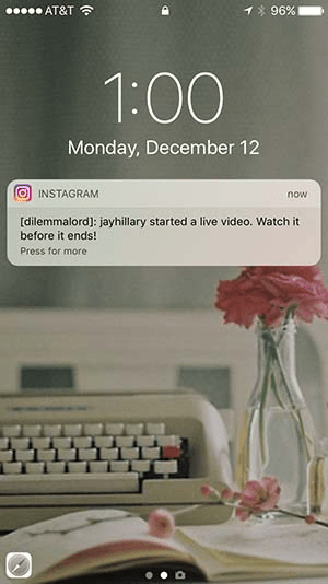 Live Video Notification Instagram