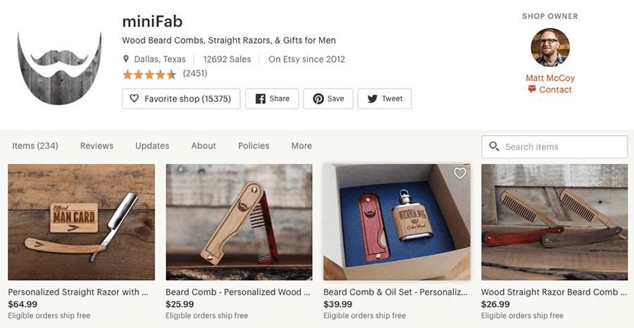 MiniFab. Men selling on Etsy