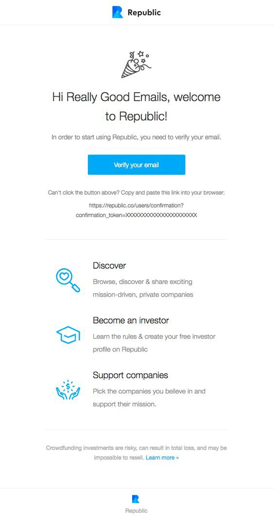 Republic welcome email