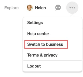 Switch Pinterest account to business